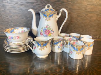 Tea Set 7 Cups And Saucers Teapot, Sugar And Creamer Sheraton Shelley Bone China