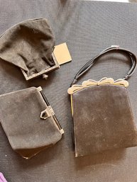 3 DECO Vintage Black Suede Handbags, Lower Right Needs TLC!  Made In France