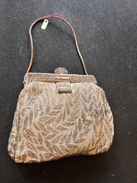 Small Vintage Evening Bag Silk Woven Silver Clasp