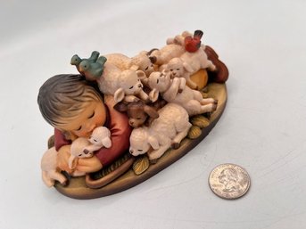 RARE~ Anri Tradition In Real Wood, Lying Shepherd With Sheep Made In Italy