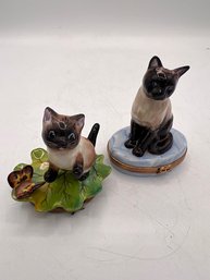 A Pair Of Limoges Cat Boxes Limited Edition On Right
