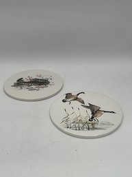 2 Ceramic Trivets, Fish And Geese