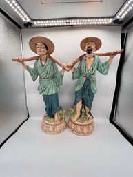 A Pair Of Large Hand Painted Asian Figurines Approx 18' Tall