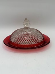 A Cranberry Glass Domed Dish