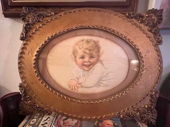 Framed Early 1900's Baby Print In The Style Of Bessie Pease Gutman