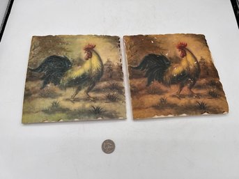 A Pair Of Rooster Tiles 7'