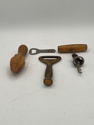 A Great Group Of Beverage/bar Utensils Including Anaconda Brass Opener And Rheingold Beer