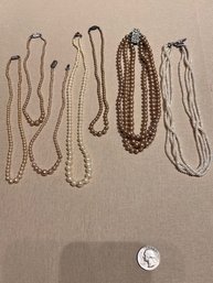 A Group Of 7 Faux Pearl Necklaces Etc