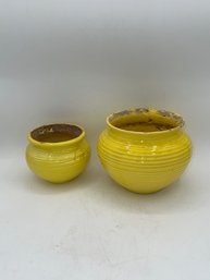 A Pair Of Vintage 1970's Yellow Ceramic Planters 10 ' And 7'