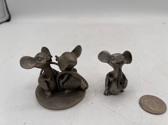 A Pair Of Hudson Pewter A Dancing Pair Of Mice And A Single Mice Figurines