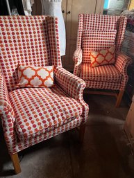 Sensational Pair Of Wingback Chairs Recently Recovered, One Arm Needs Some TLC