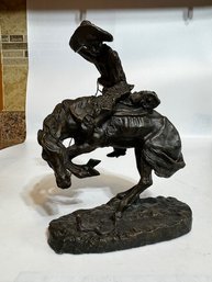 A Frederic Remington Bronze The Rattlesnake - Bucking Horse With Cowboy From The F.Remington Museum