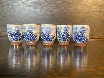 5 Blue And White Pottery Sake Cups