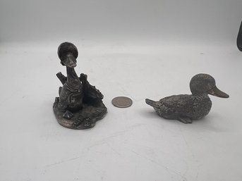 A Pair Of Ducks One Pewter, One Godinger Silver