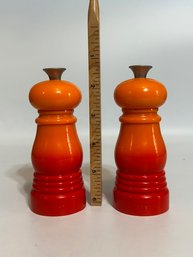 A Le Creuset Small Flame Salt And Pepper Shaker Set Unused Flame