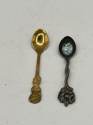 2 Collectors Spoons One Enamel Brecks, Made In Holland, One Gold Tone