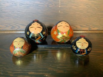 4 Japanese Kokeshi Wooden Ouchi-Nuri Hina Doll Lacquered