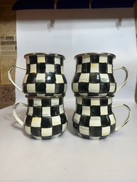 A Second Set Of 4 Mackenzie Childs Black And White Checkerboard Mugs