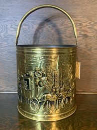 Made In England Brass Bucket Horse And Carriage Scene, Log Ashes