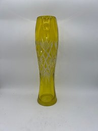 An Exquisite Cut Crystal Bohemian Citrine Glass Tall Vase