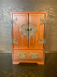 George Zee & Co Teak Wood Lined Jewelry Box With Brass Accents Approx 12' Tall Made In Hong Kong