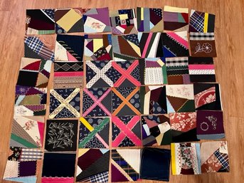 Epic Lot Of Hand Sewn Quilt Squares, Vintage Fabrics, Hand Embroidered