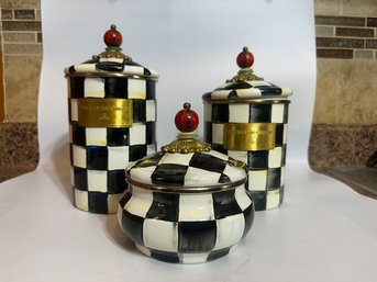 Mackenzie Childs Courtly Check Group Of Three Canisters