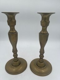 A Pair Of Brass Candlesticks Approx 12' Tall