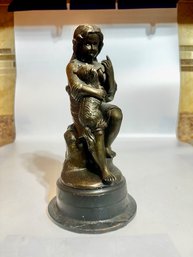 A Bronze Sculpture Young Girl With Dog Approx 10' Tall