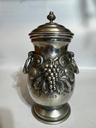 Exceptional Pewter Covered With Grape Clusters Jar Approx 10' Tall By JD Estannos Made In Portugal