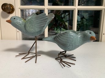 Pair Of Ceramic Birds Tea Light Holders