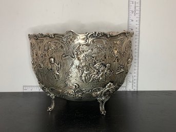 RARE~ Large Hanau Repousse Sterling Silver Bowl Made In Germany By Friedrich Reusswig C1910