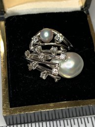Exquisite MCM 14kt White Gold, Diamonds With Mabe Pearl Cocktail Ring