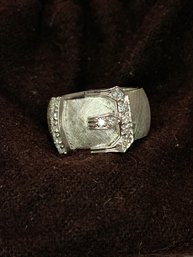 Retro 14k White Gold And Diamond Buckle Ring  SZ 6 ~6 1/2