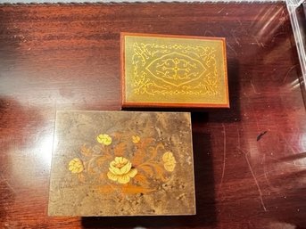 2 Inlaid Wood Music Boxes