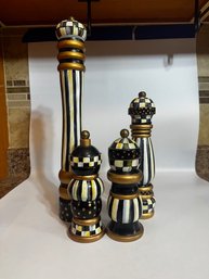 A Group Of 4 Mackenzie Childs Salt And Pepper Mills