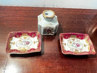 2 Porcelain Dishes And Limoges Pen Holder