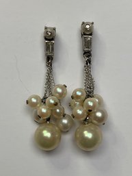 Epic Art Deco Pearl Diamond White Gold Drop Earrings!