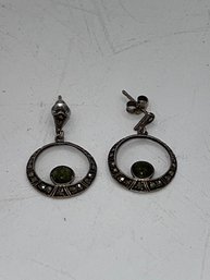 A PAIR OF STERLING SILVER AND MARCASITE EARRINGS