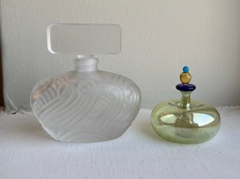 2 Perfume Bottles, Deco And Handblown Multi Colored