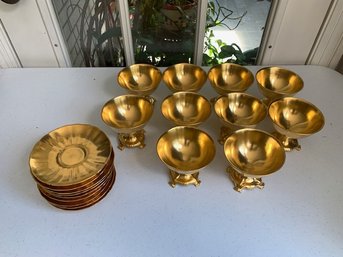 STUNNING~ Rare ~ 10 Dessert Bowls With Saucers Healy Gold Chryso Ceramics