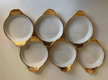 Royal Worcester Made In England 6 Gold And White Au Gratins