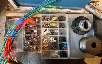 2 Spools Of Wire, Ties, Nuts, Flanges, Connectors ETC!