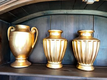 3 Gold Vases Approx 10' Andrea By Sadek