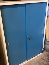 Blue And White Metal Cabinet With Lock