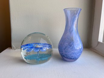 Hand Blown Vase And Paperweight