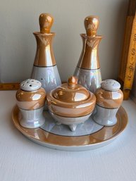 MINT Lusterware 9 Piece Condiment Serving Set With Tray Made In Japan