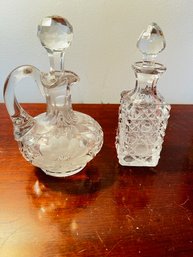 Vintage Crystal Oil And Vinegar Bottles  Approx 6' Tall