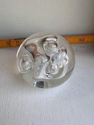 Rollin Karg Clear Controlled Bubble Art Glass Paperweight, Signed 3' X 2.75'