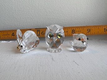3 Swarovski Crystal Animals Owl, Bee And Sparrow